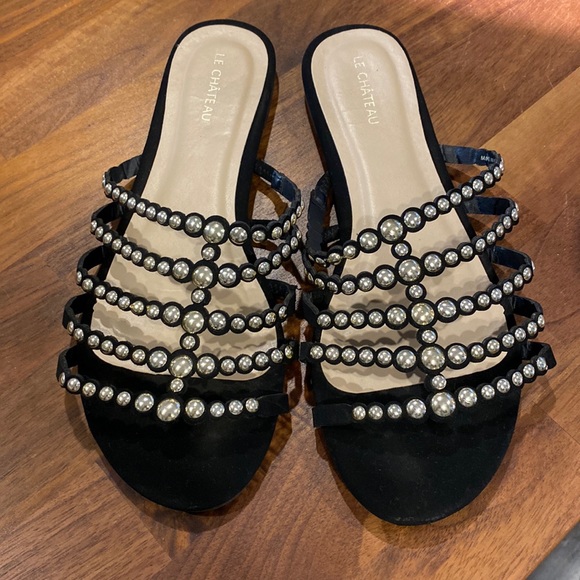 Le Chateau Black Sandals with Silver Studs Size 10 - Picture 1 of 5